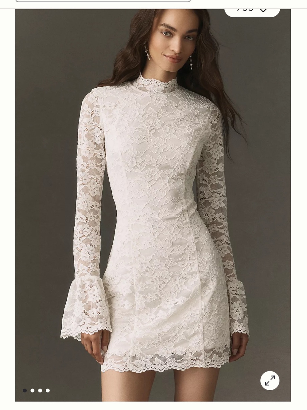 BHLDN White Lace Long-Sleeve Mini Dress